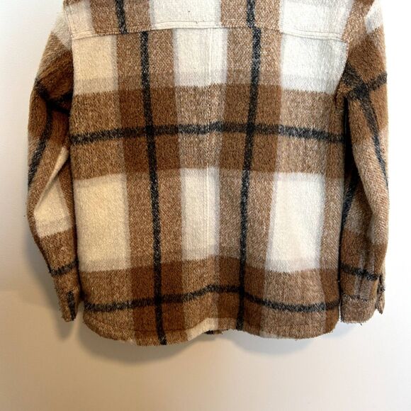 Avec Les Filles Womens Plaid Shacket Cognac Brown Jacket Size Medium Long Sleeve - Picture 9 of 15